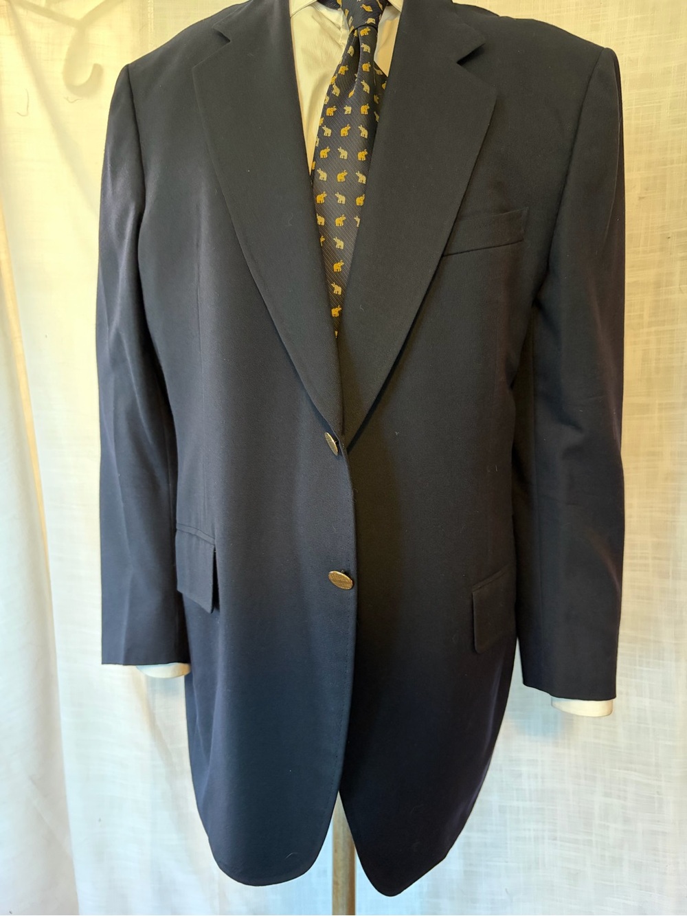 Bespoke 46R Classic Men's Navy Two-Button Blazer navy flannel wool.